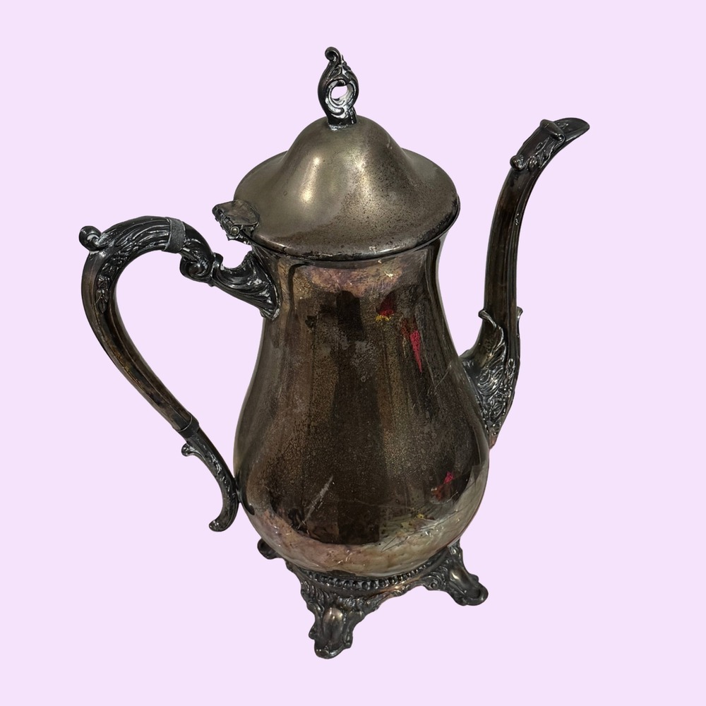 Vintage Leonard Silverplated Footed Teapot Coffee Pot Ornate‎ Hinged Lid Antique